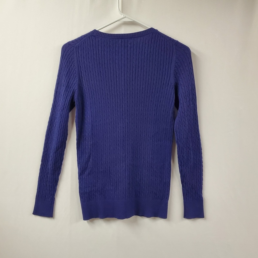 LL Bean Cableknit Button Cardigan Sweater Women Small Blue Cotton Stretch Preppy - Picture 2 of 6